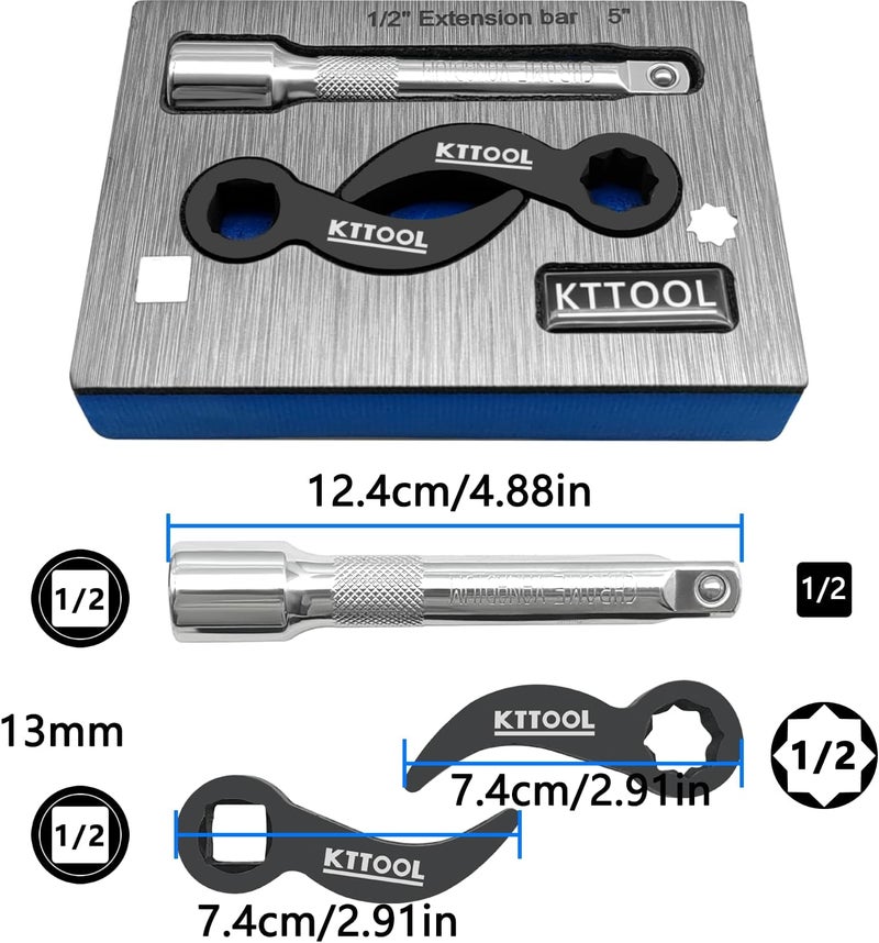 KTTOOL Store 3 Pcs Pry Bar Wrench Adaptor Head, 2025 New Crowbar Adapter Head Tool, Half Shaft Removal Car Repairing Tools with Extension Bar for Tight Spaces, 1/2" D 4pt & 8pt Profile - Image 4